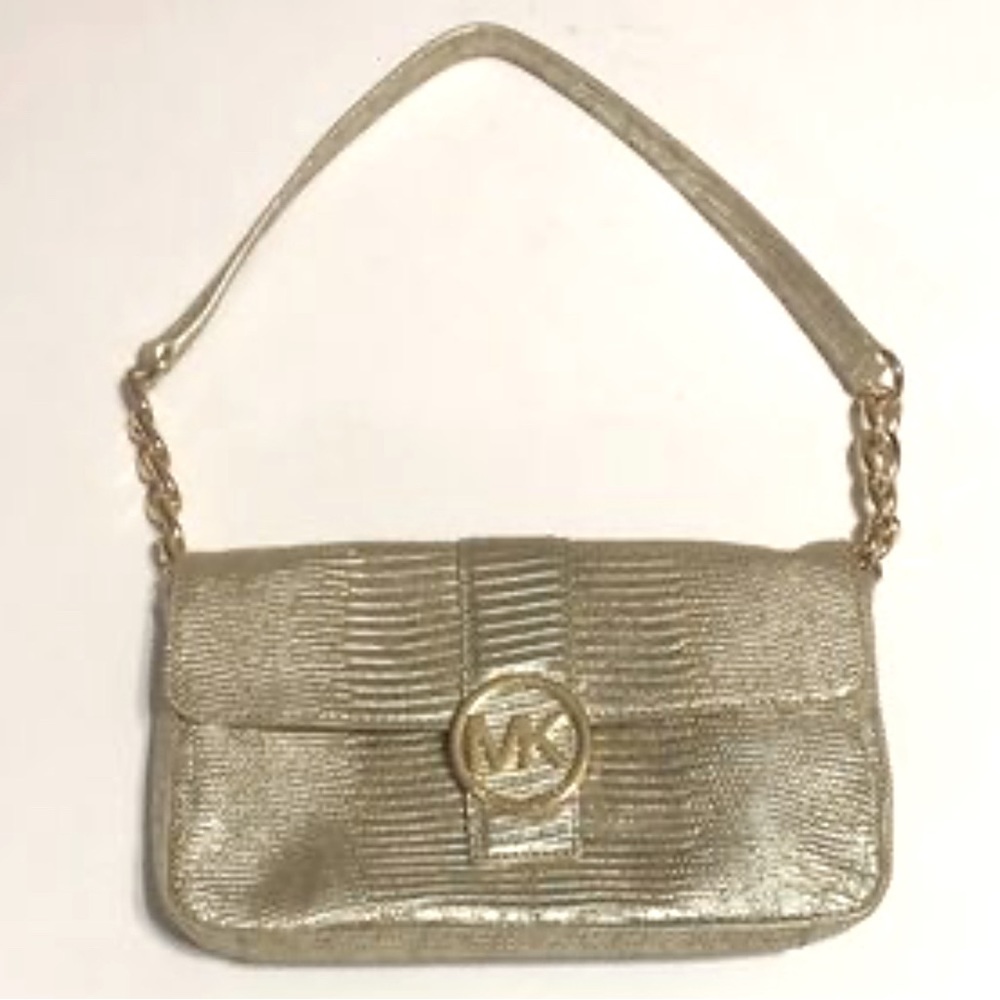 Michael Kors Fulton Small Python-Embossed Gold Shoulder Bag (limited edition)
